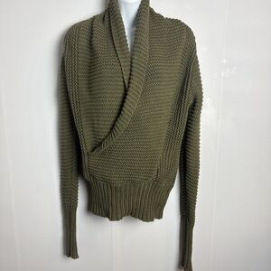 American Eagle Womens Sweater Shawl Neck Med Green Chunky Knit Wrap Y2K Preppy‎